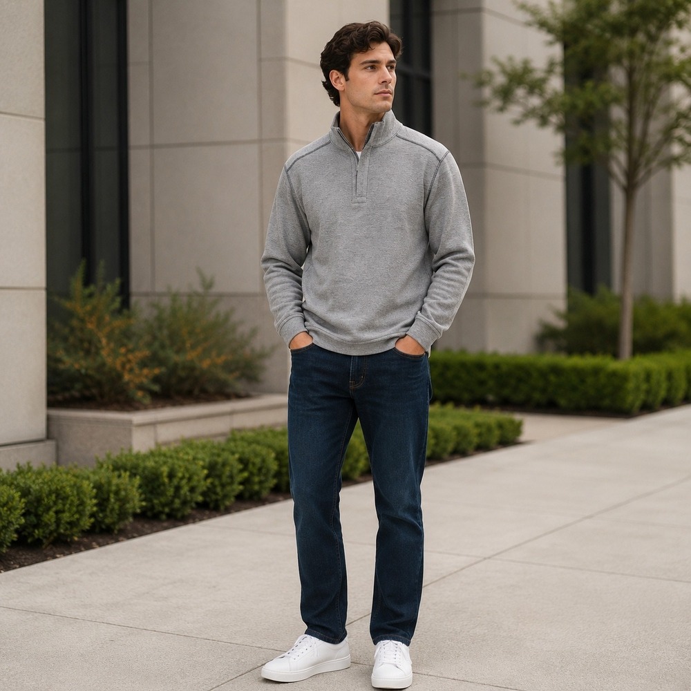 Kirkland Signature Sweater Mens Large Grey Pima Cotton 1/4 Zip Pullover NEW